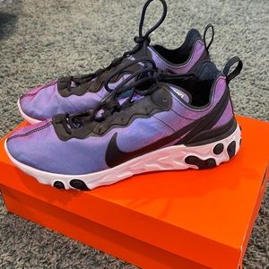 Blue React Element 55 Premium Sneakers In Iridescent Purple Canvas With Rubber